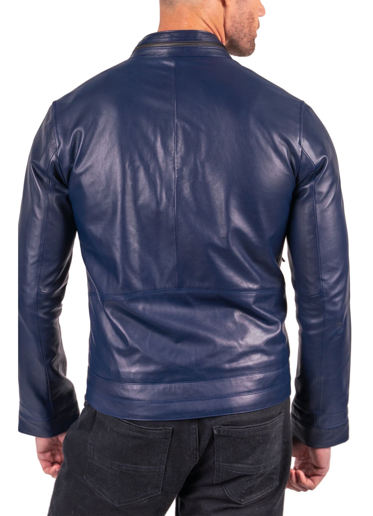 Men's Perfect Blue Lambskin Leather Jacket