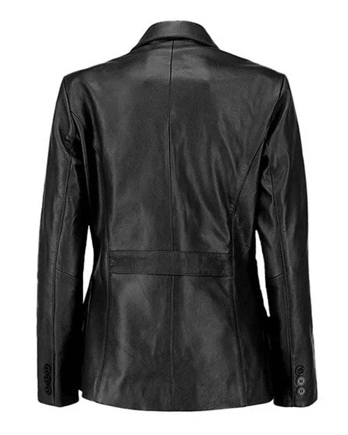 Women's Two Buttoned Black Leather Blazer