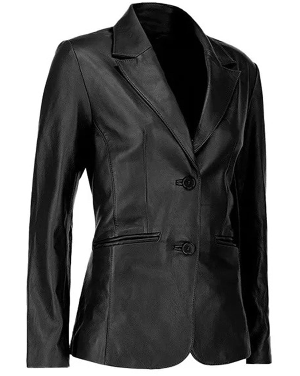 Women's Two Buttoned Black Leather Blazer
