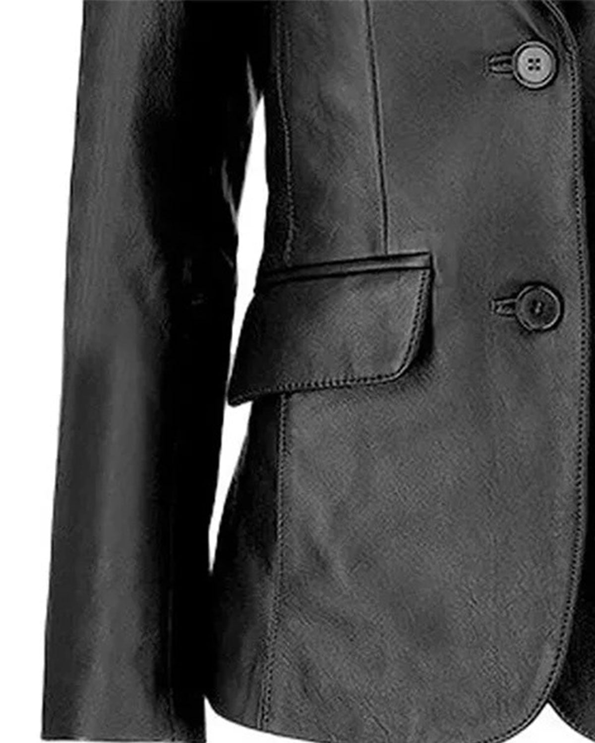 Women's Two Buttoned Black Leather Blazer