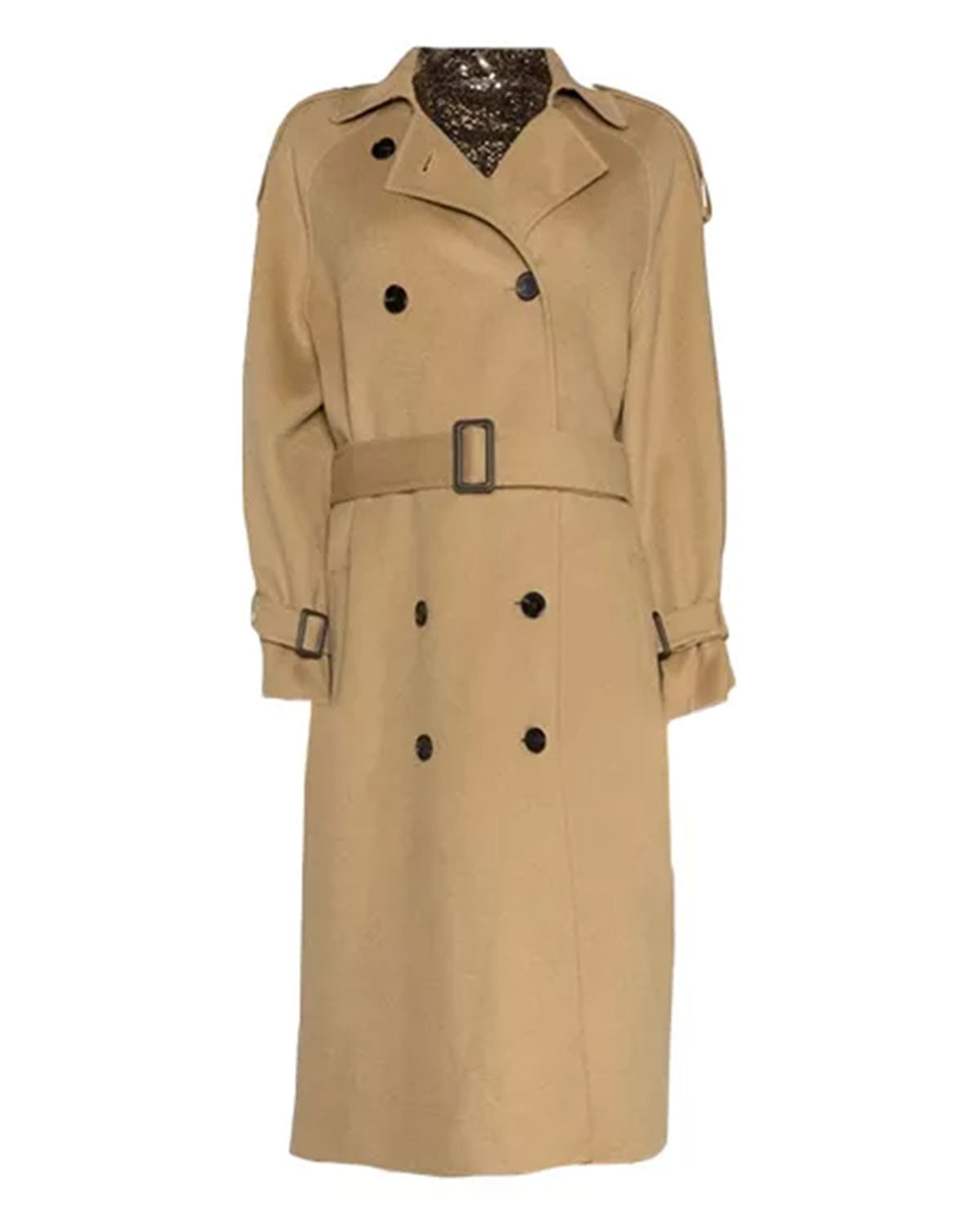 Women's Beige Double Breasted Wool Trench Coat