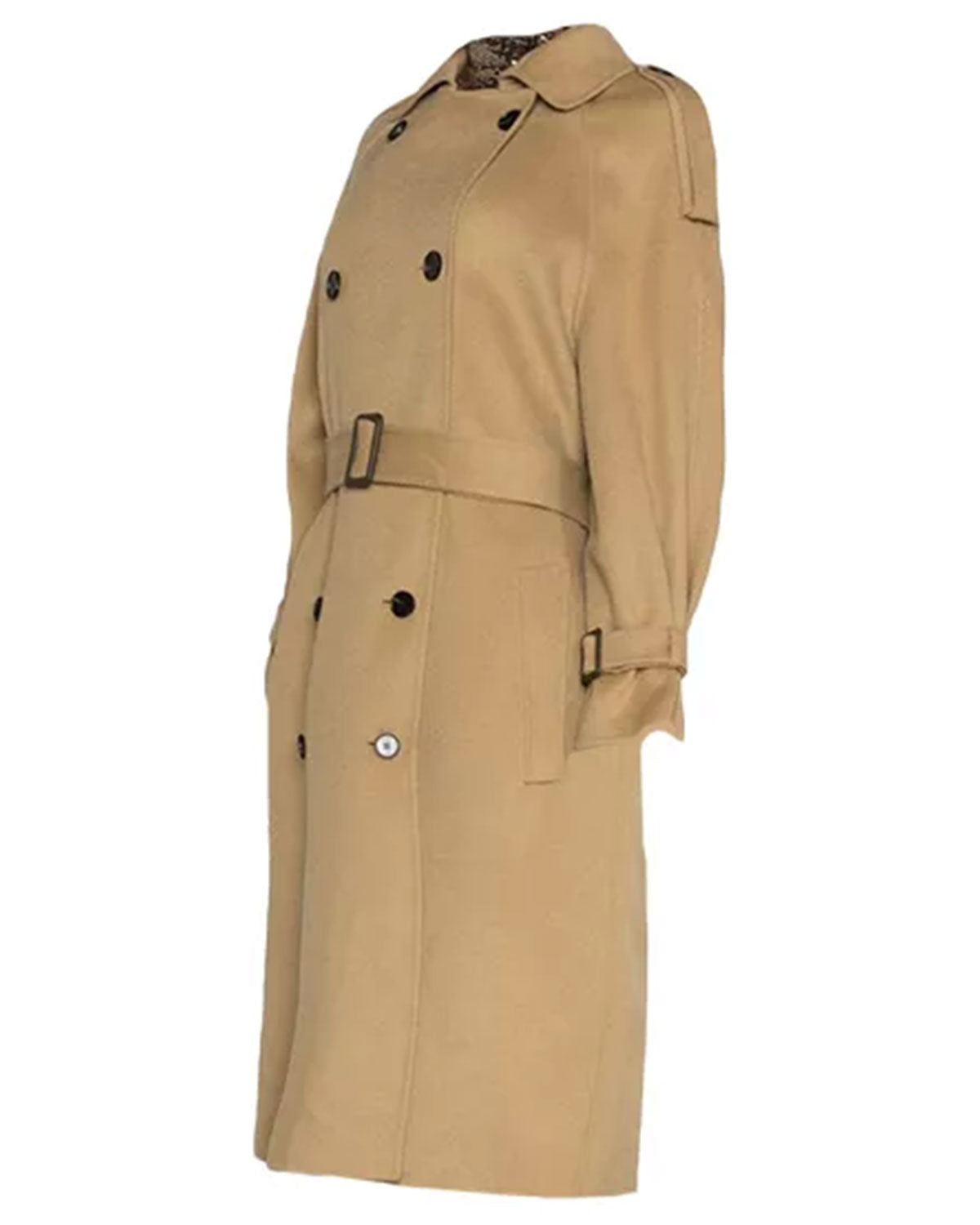 Women's Beige Double Breasted Wool Trench Coat