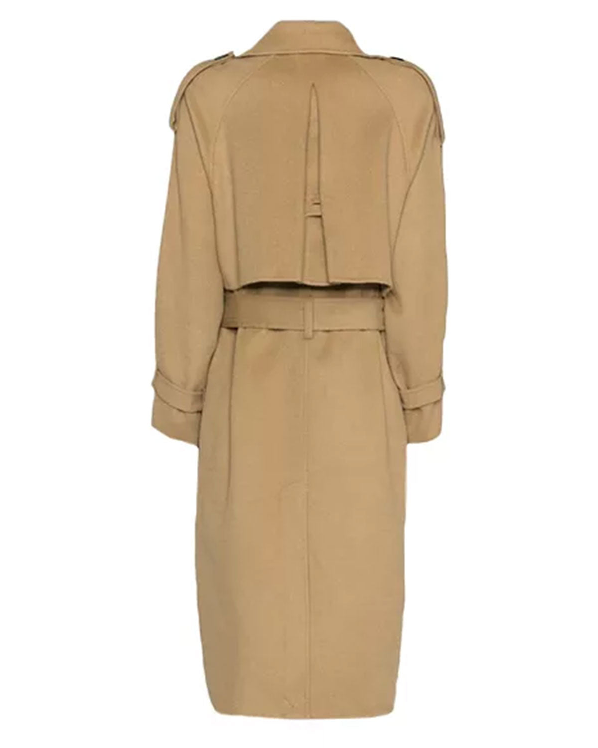 Women's Beige Double Breasted Wool Trench Coat