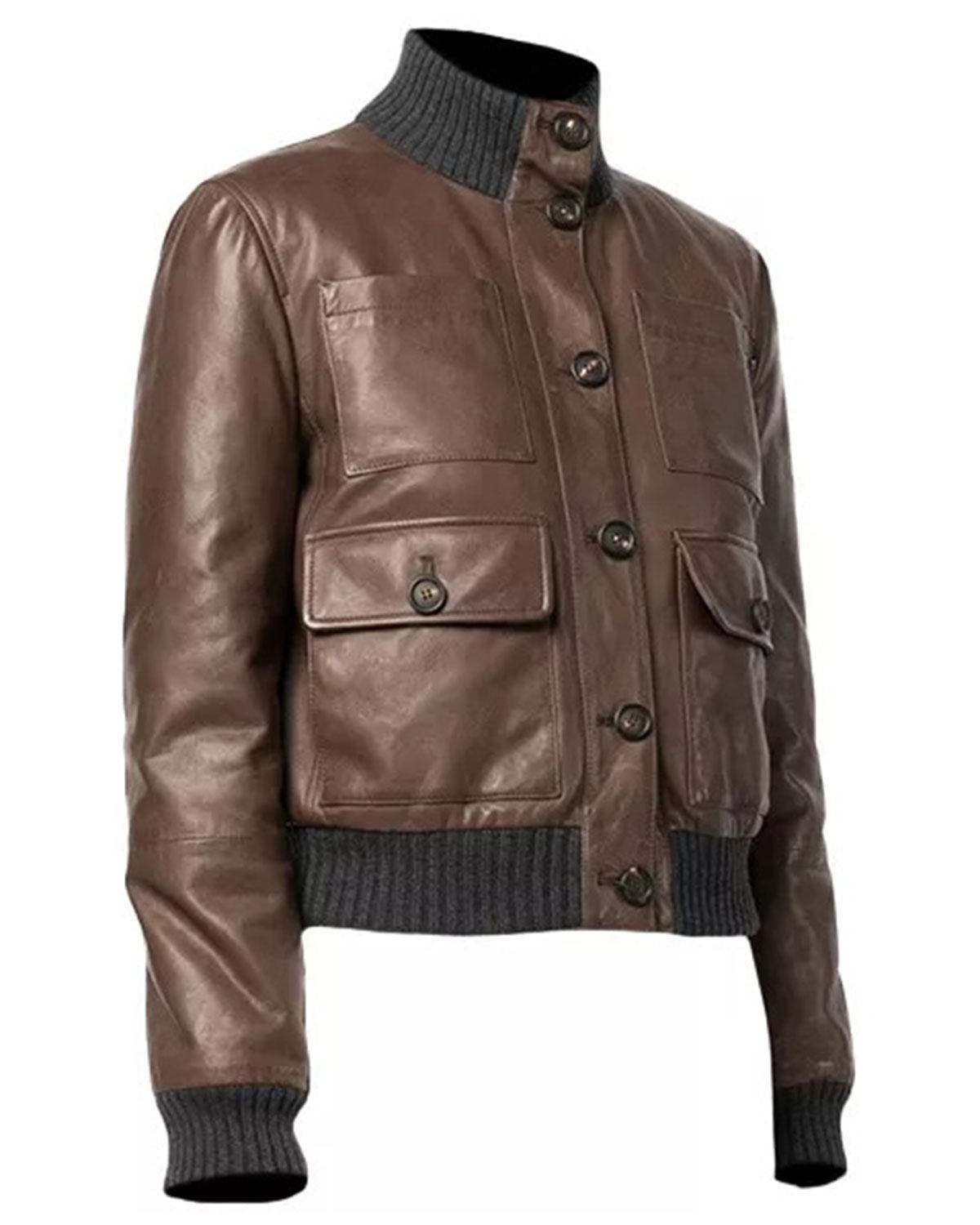 Brown Leather Bomber Jacket Women's