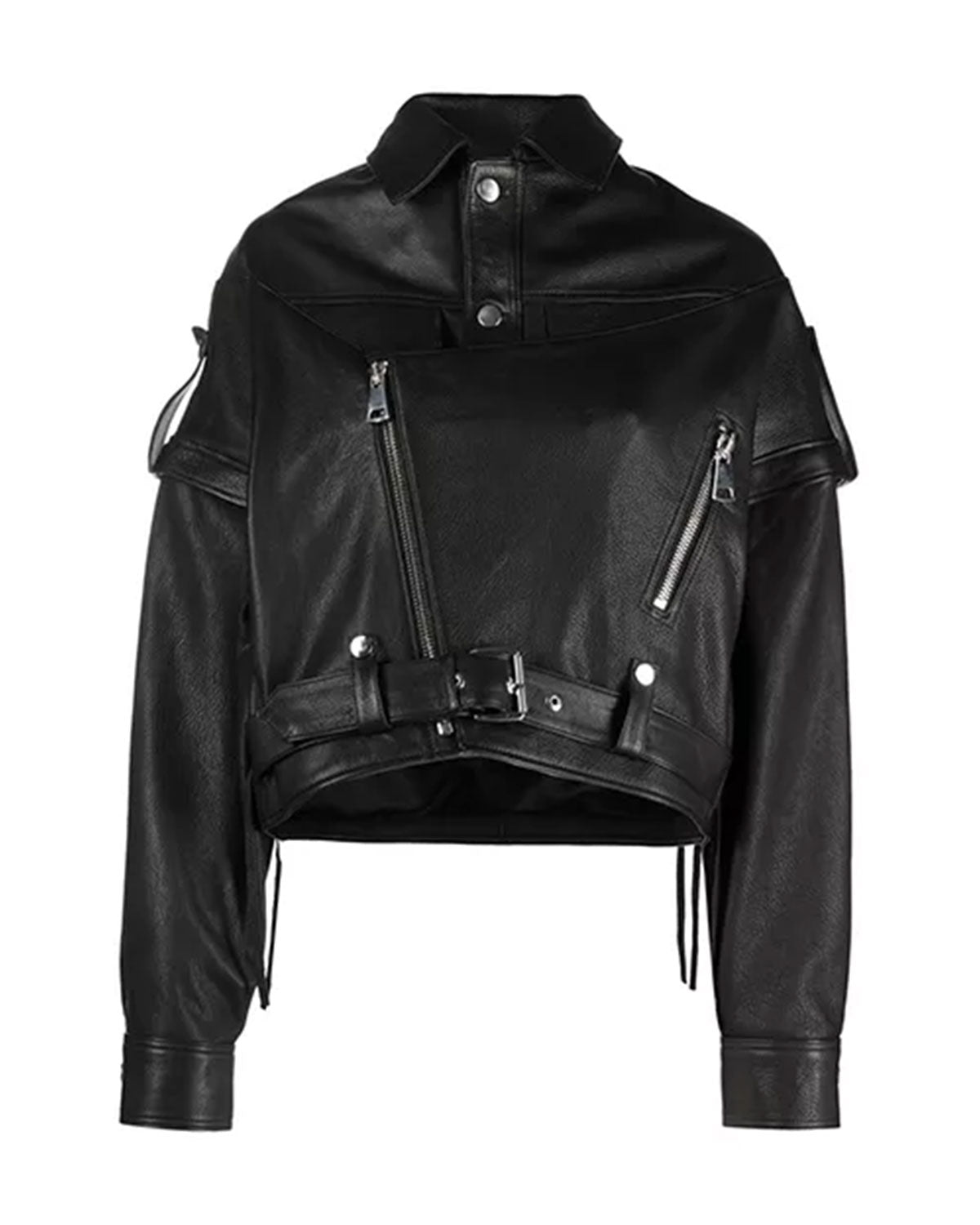 Women's Black cropped leather Biker Jacket
