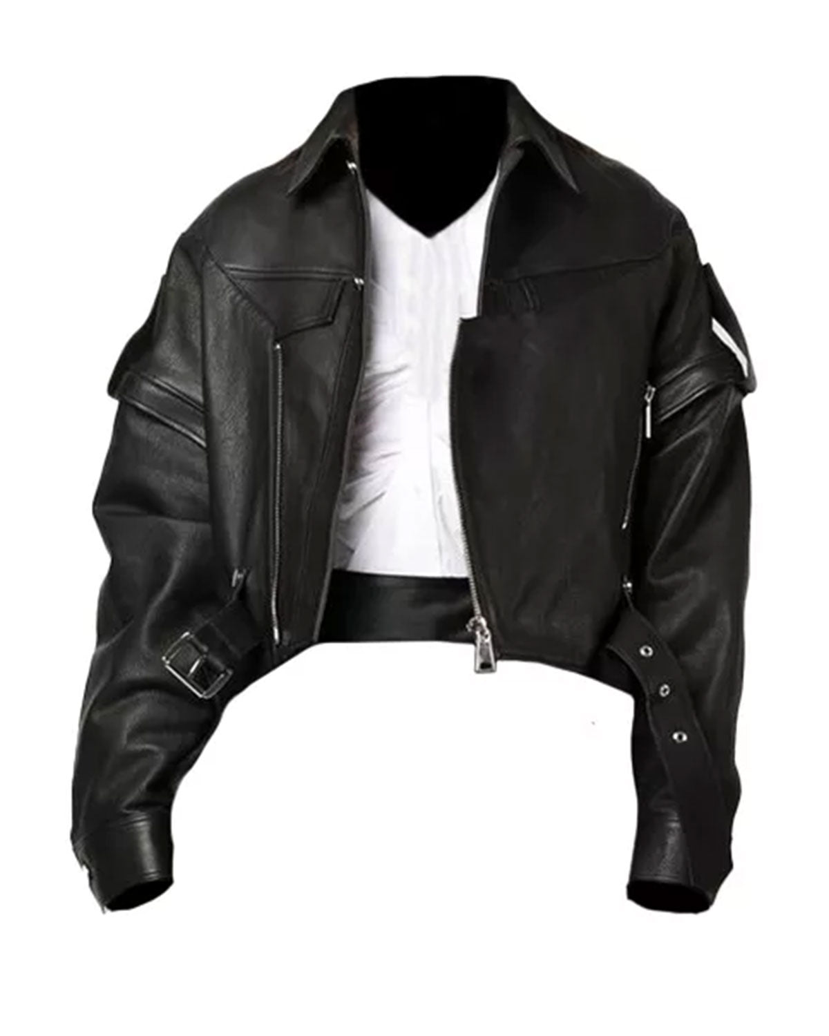 Women's Black cropped leather Biker Jacket