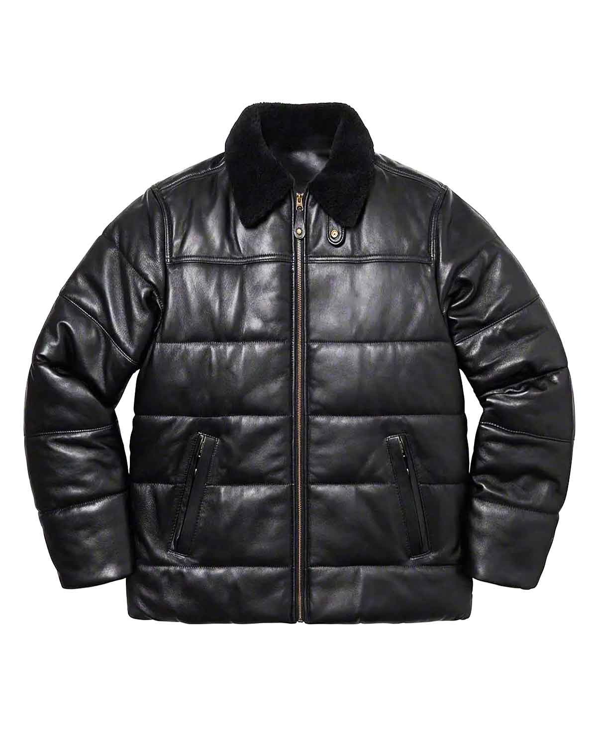 Fur Collar Puffer Leather Jacket