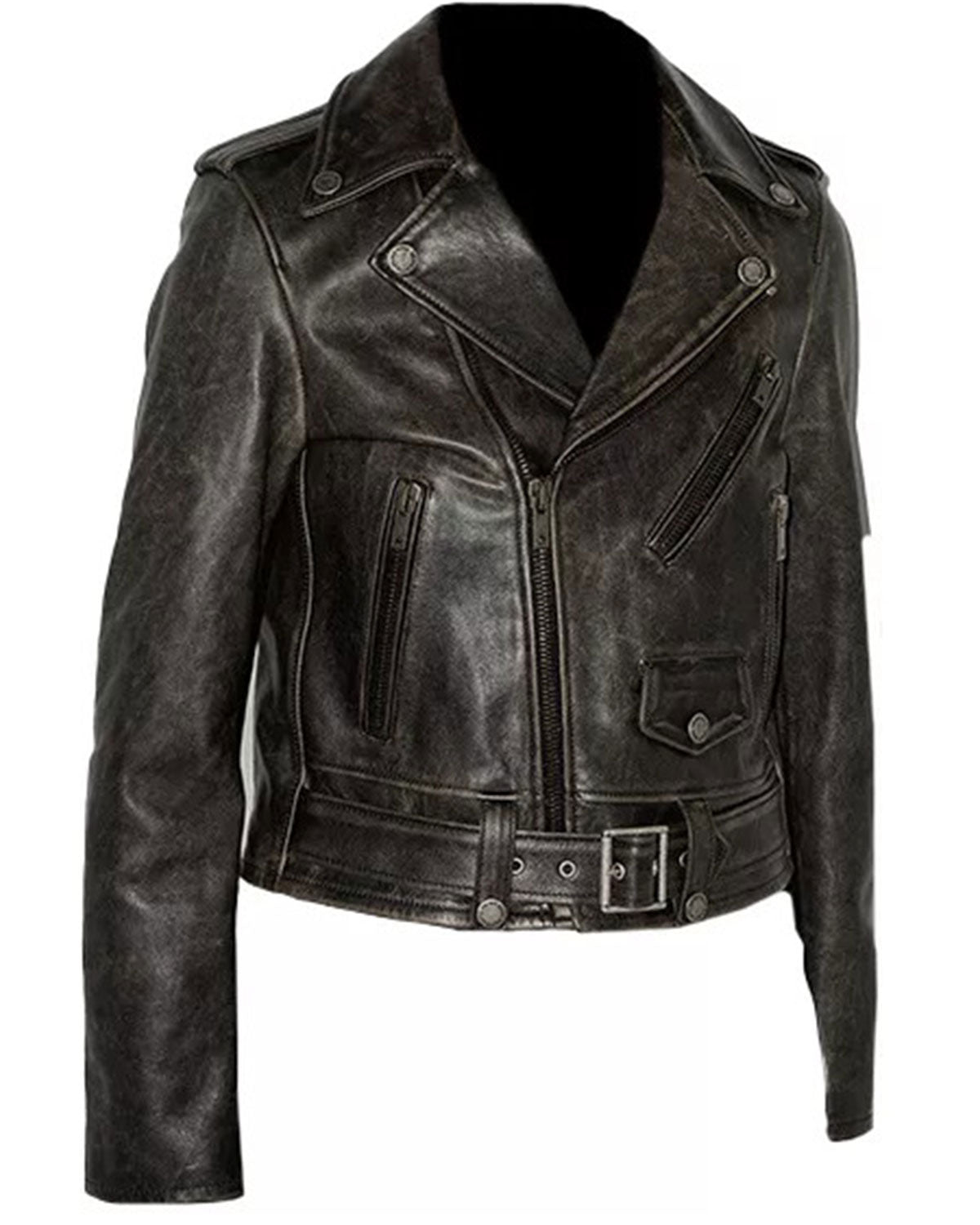 Distressed Brown Leather Jacket Women's