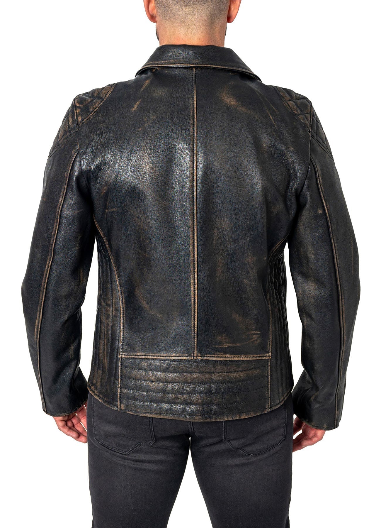 Men's Distressed Black Biker Leather Jacket