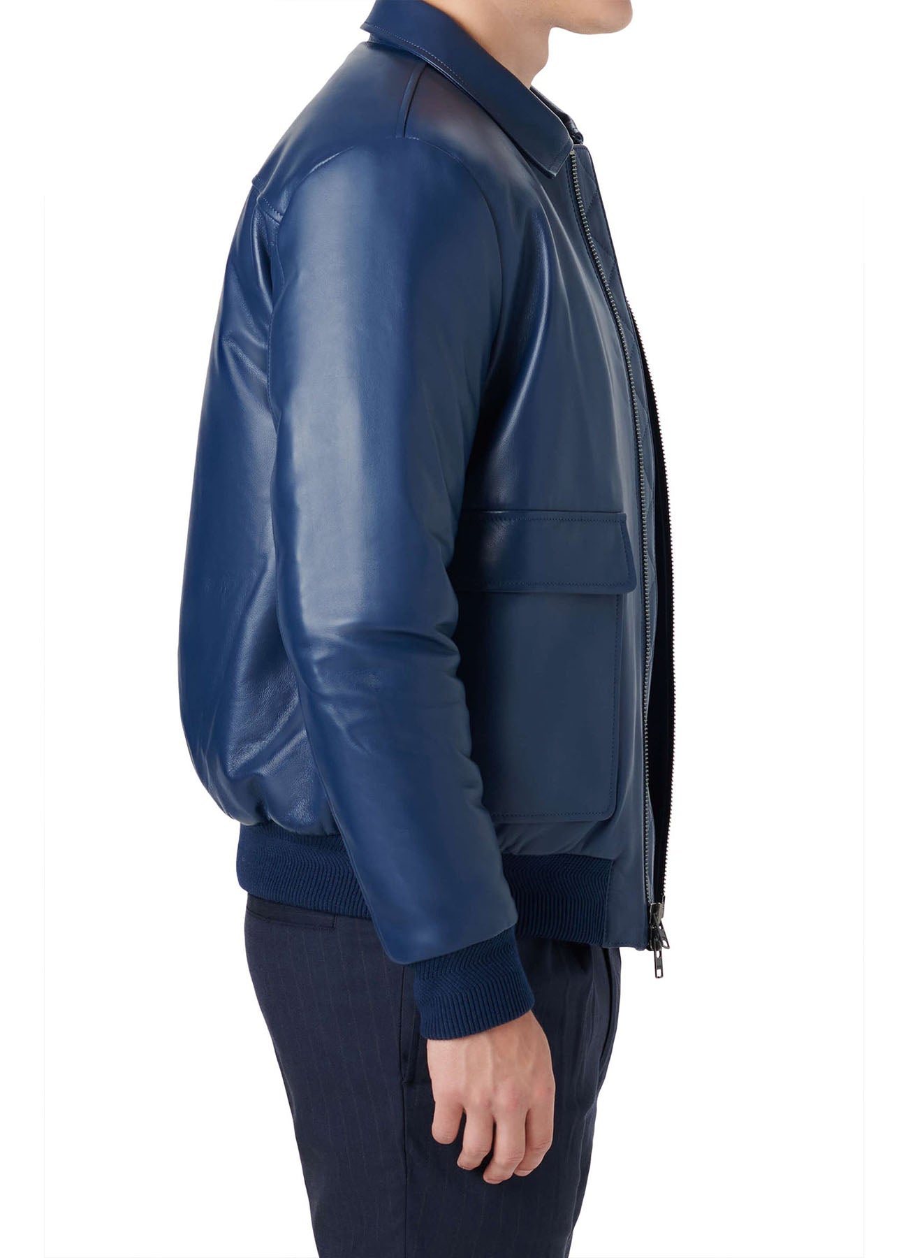 Men's Soft Blue Bomber Leather Jacket