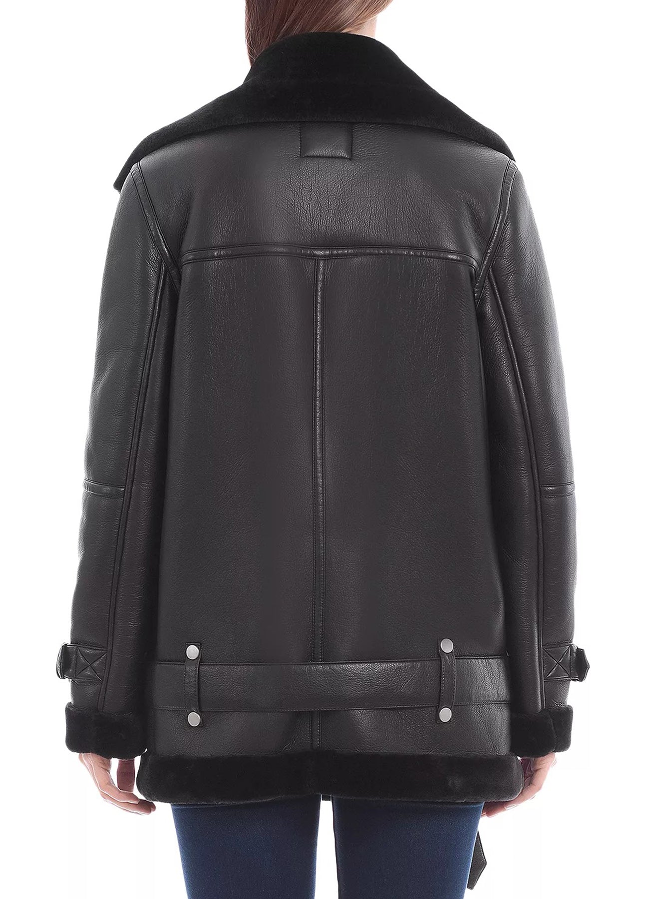 Women's Shine Black Shearling Leather Jacket
