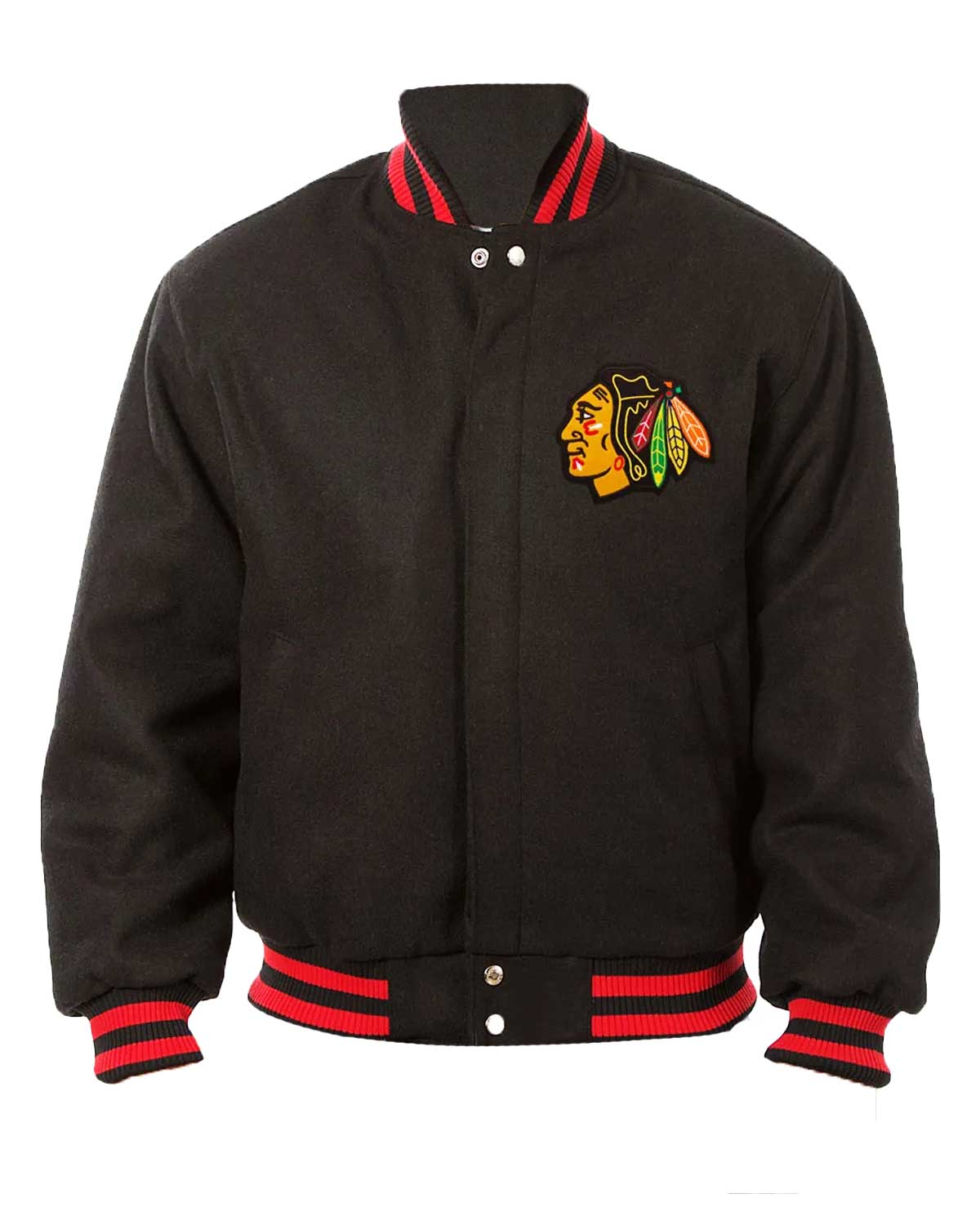 Chicago Blackhawks Bomber Black Wool Jacket