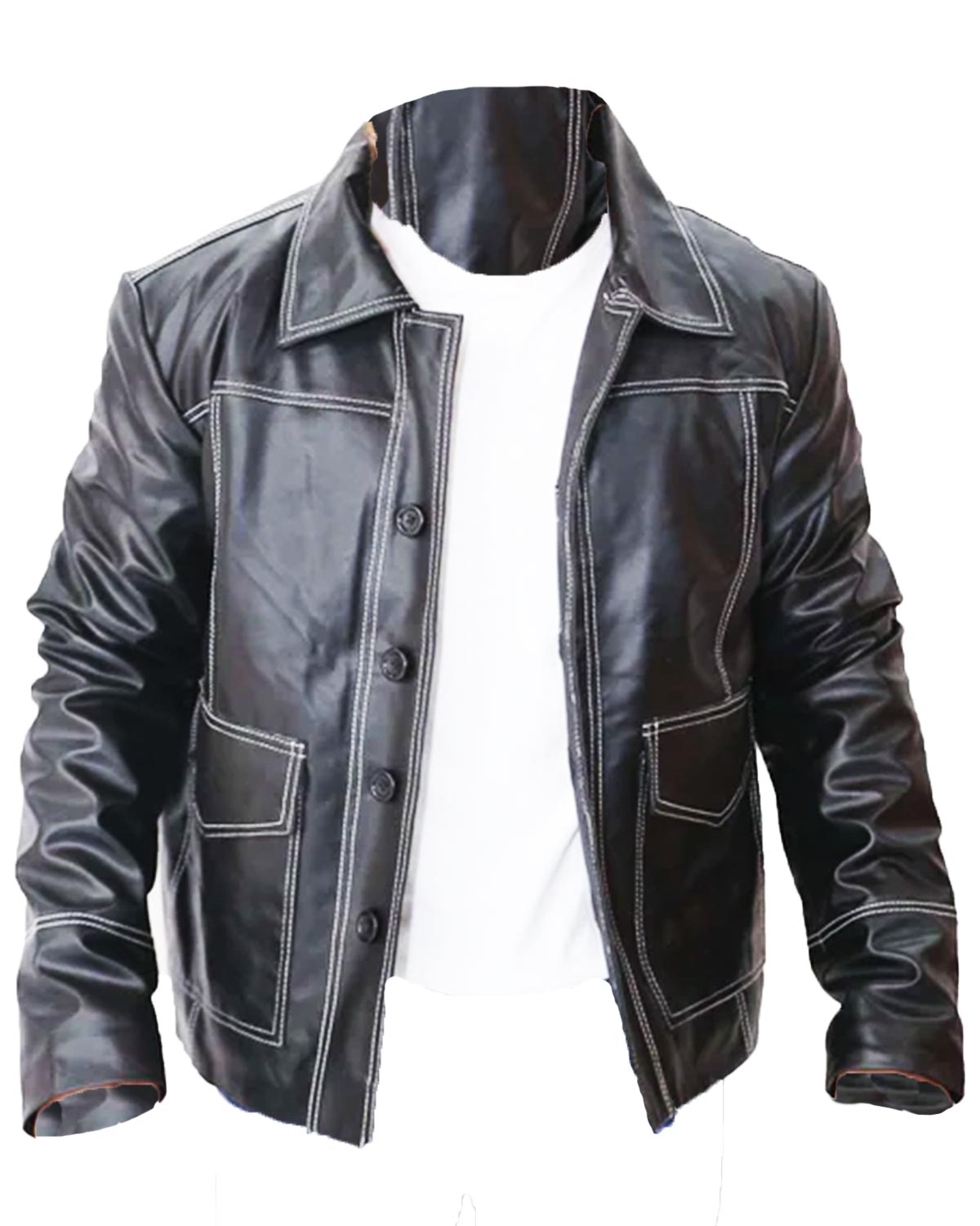 Brad Pitt Fight Club Black Leather Jacket