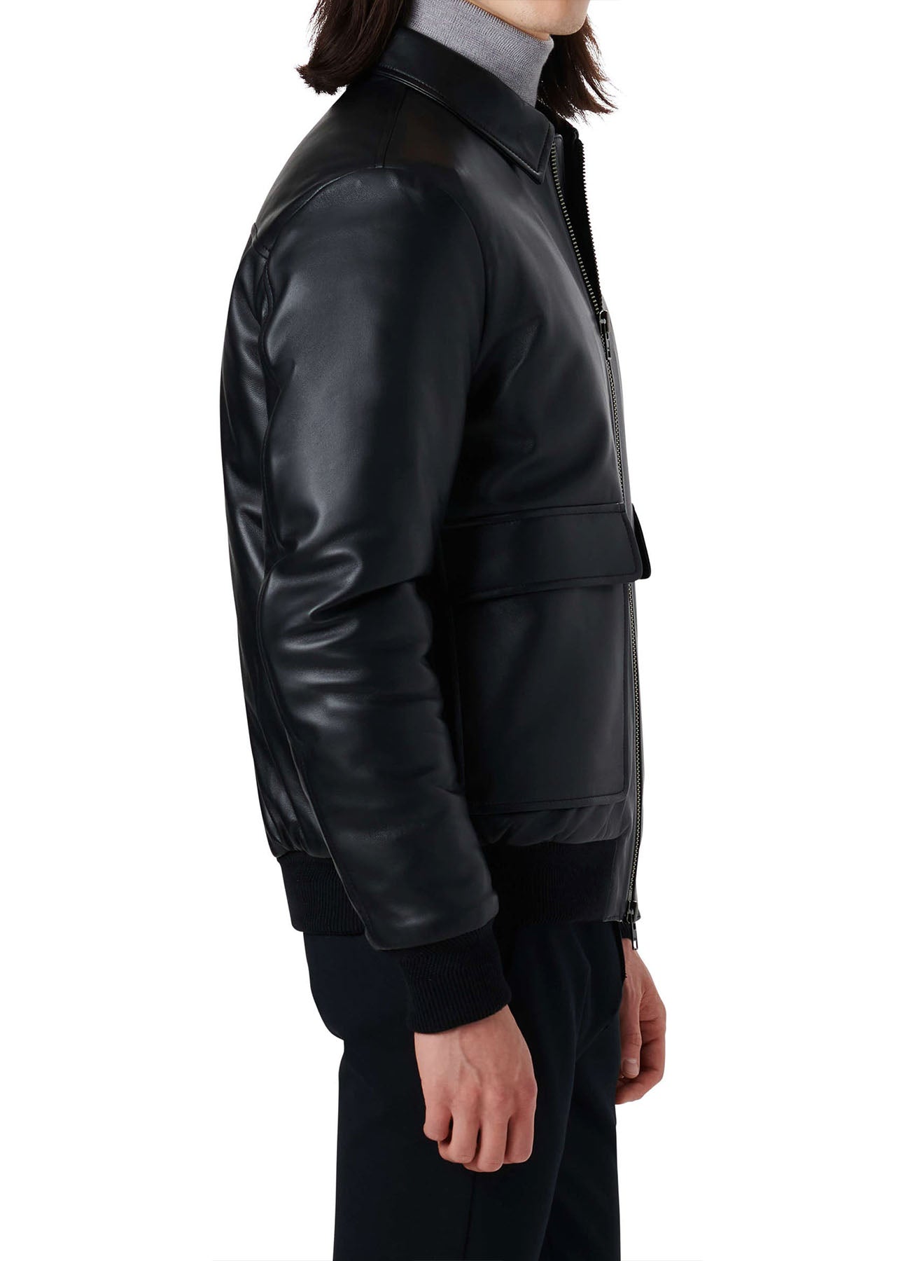 Men's Deep Black Smooth Bomber Leather Jacket