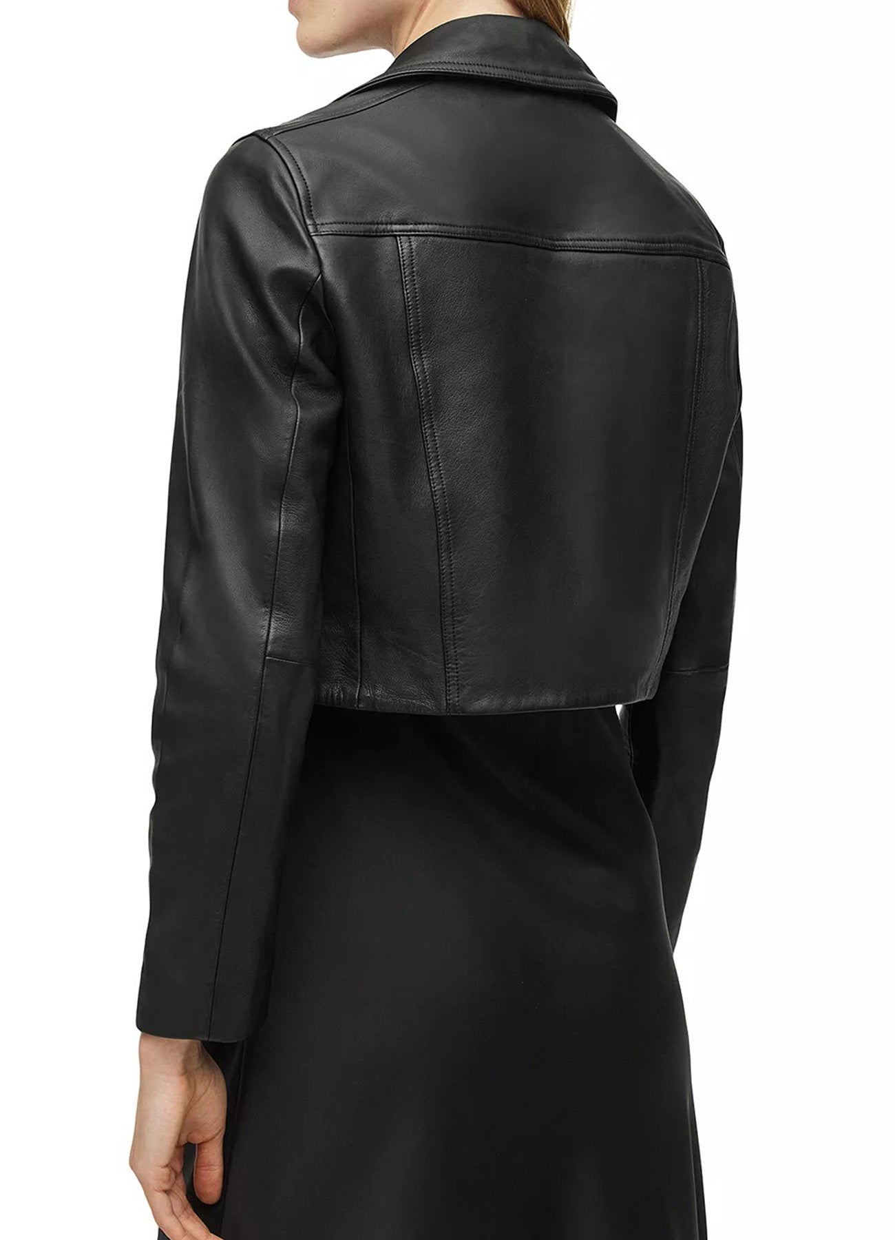 Women's Short Length Black Biker Leather Jacket