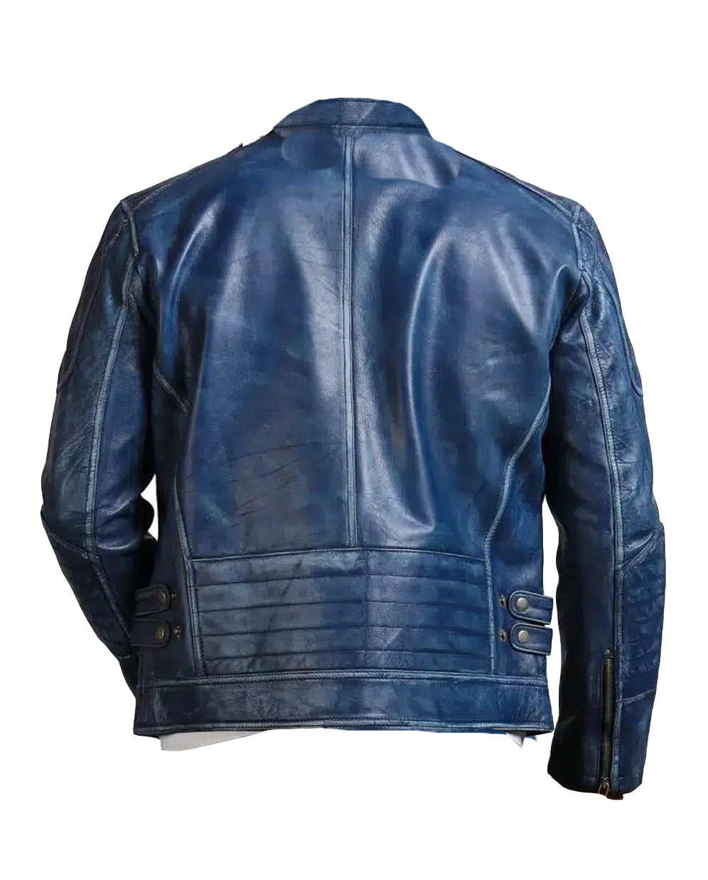 Blue Cafe Racer Men's Vintage Biker Leather Jacket