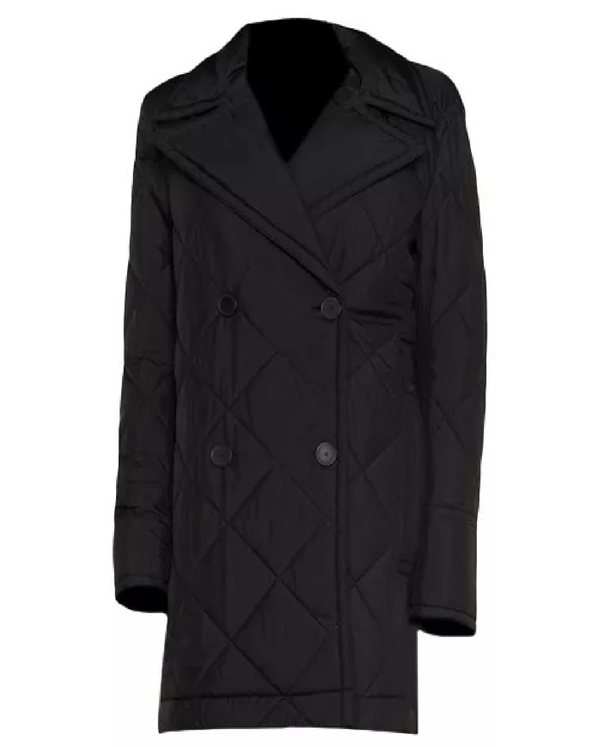 Black Double Breasted Quilted Coat Women's