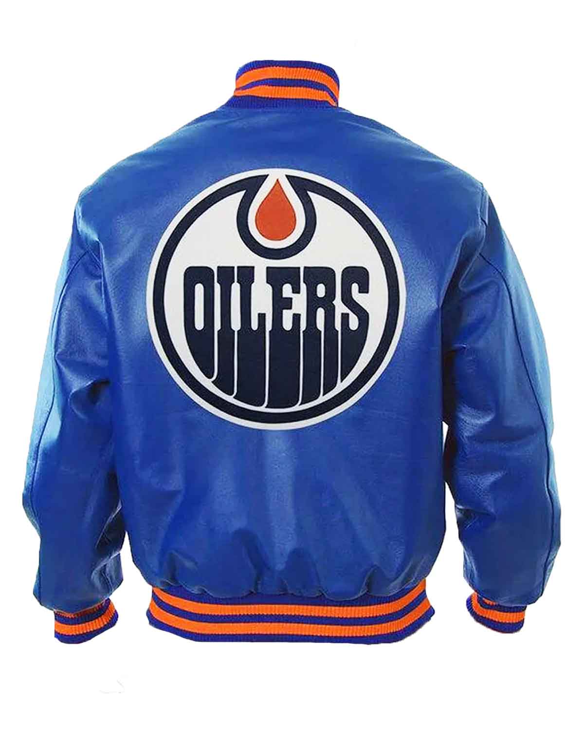 Edmonton Oilers Royal Blue Bomber Leather Jacket