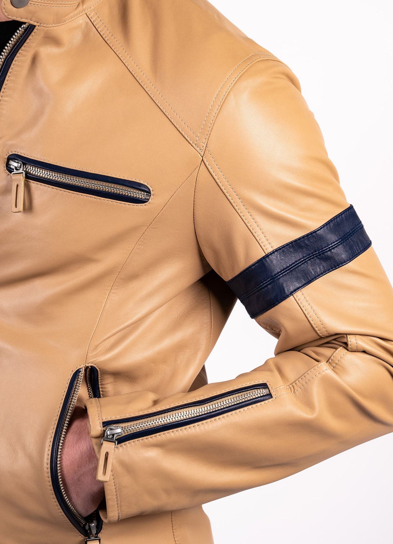 Men's Light Tan Biker Leather Jacket