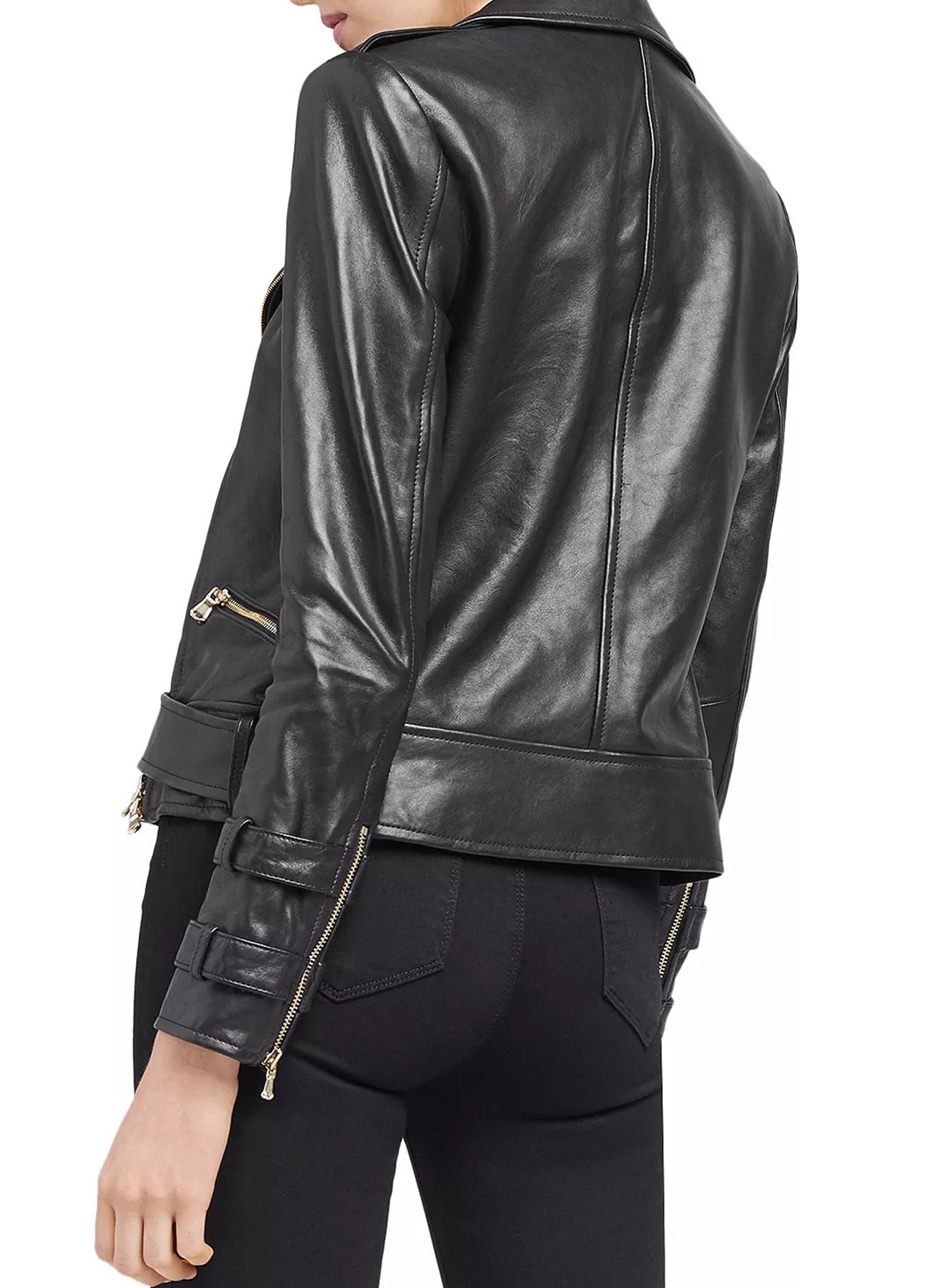 Women's Black Double Breasted Biker Leather Jacket