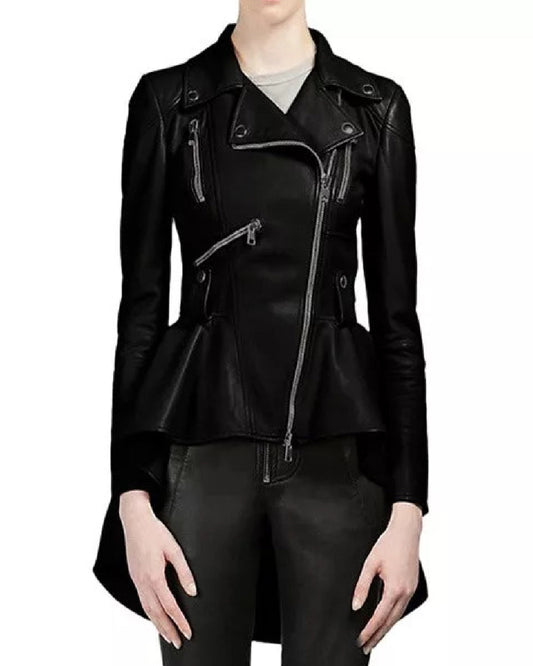 Women’s Black Peplum Leather Jacket