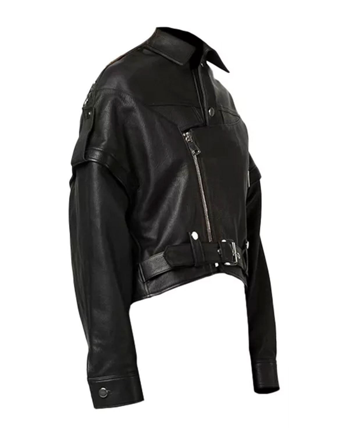 Women's Black cropped leather Biker Jacket