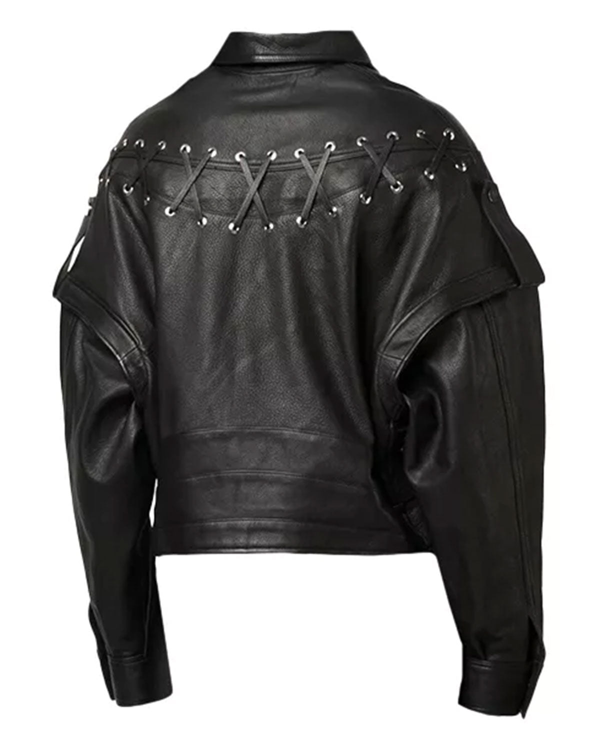 Women's Black cropped leather Biker Jacket