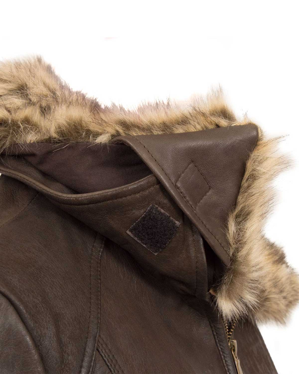 Female Brown Leather Jacket With Fur Collar Women’s
