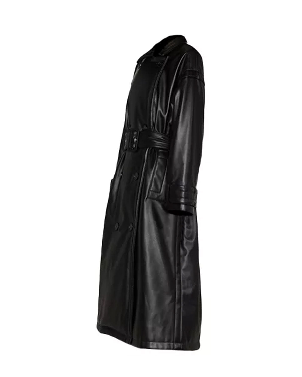 Women's Black Leather Trench Coat Double Breasted