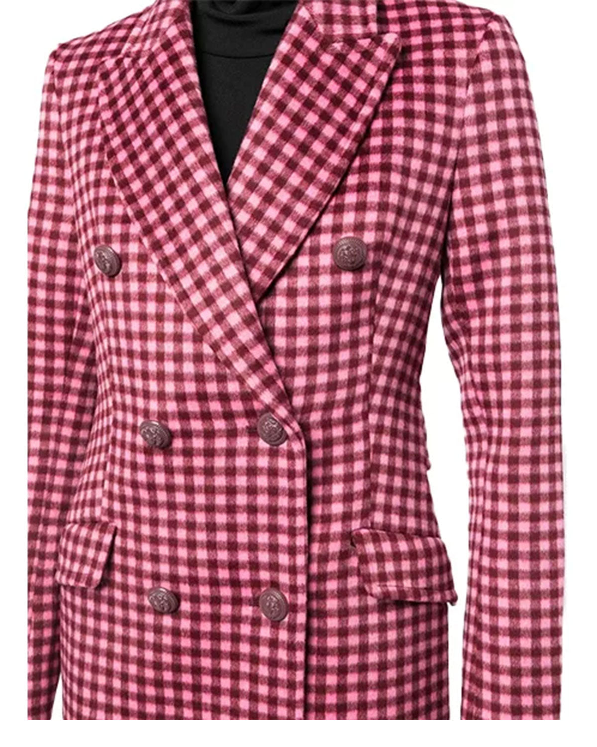 Women's Pink Plaid Wool Coat