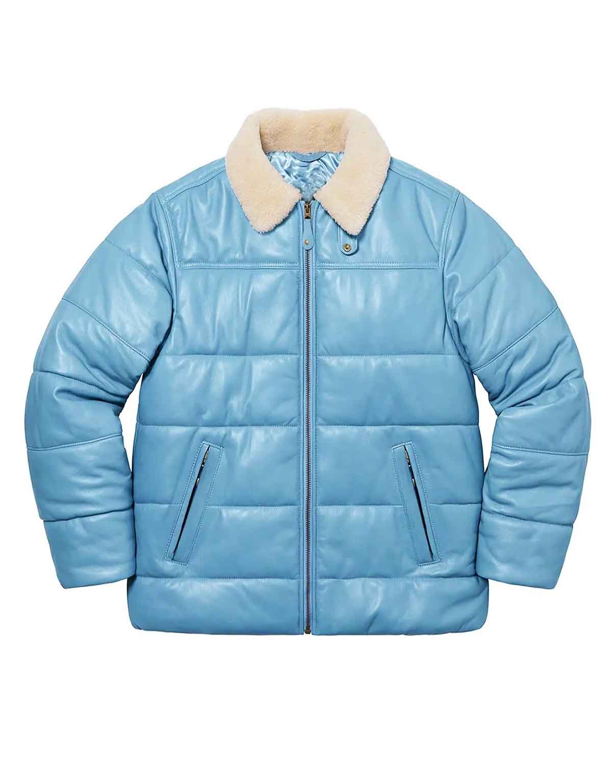 Fur Collar Puffer Leather Jacket