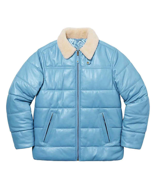 Fur Collar Puffer Leather Jacket