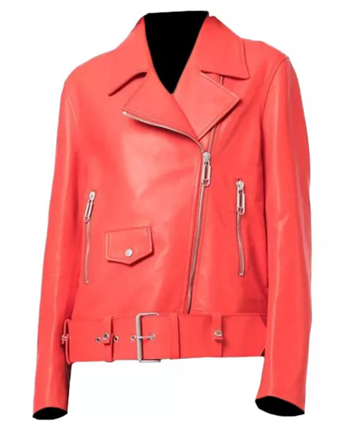 Women's Red Leather Biker Jacket
