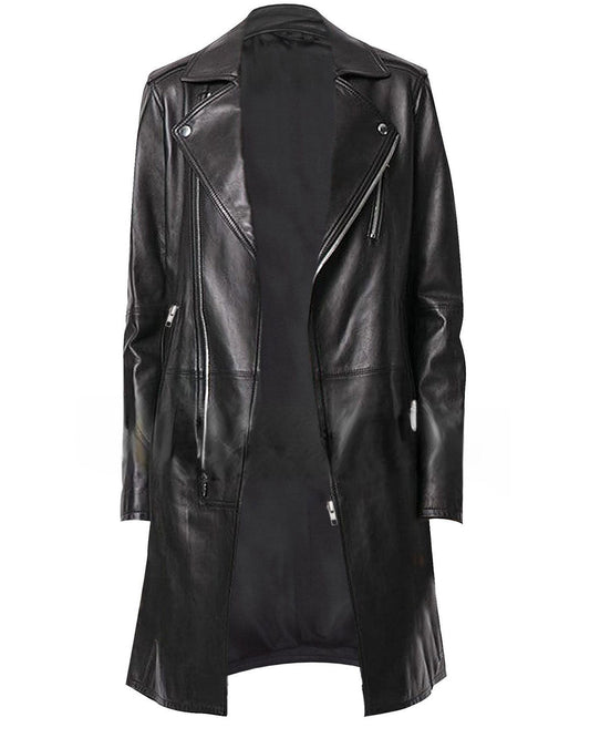 Women’s Slim Fit Black Leather Long Coat
