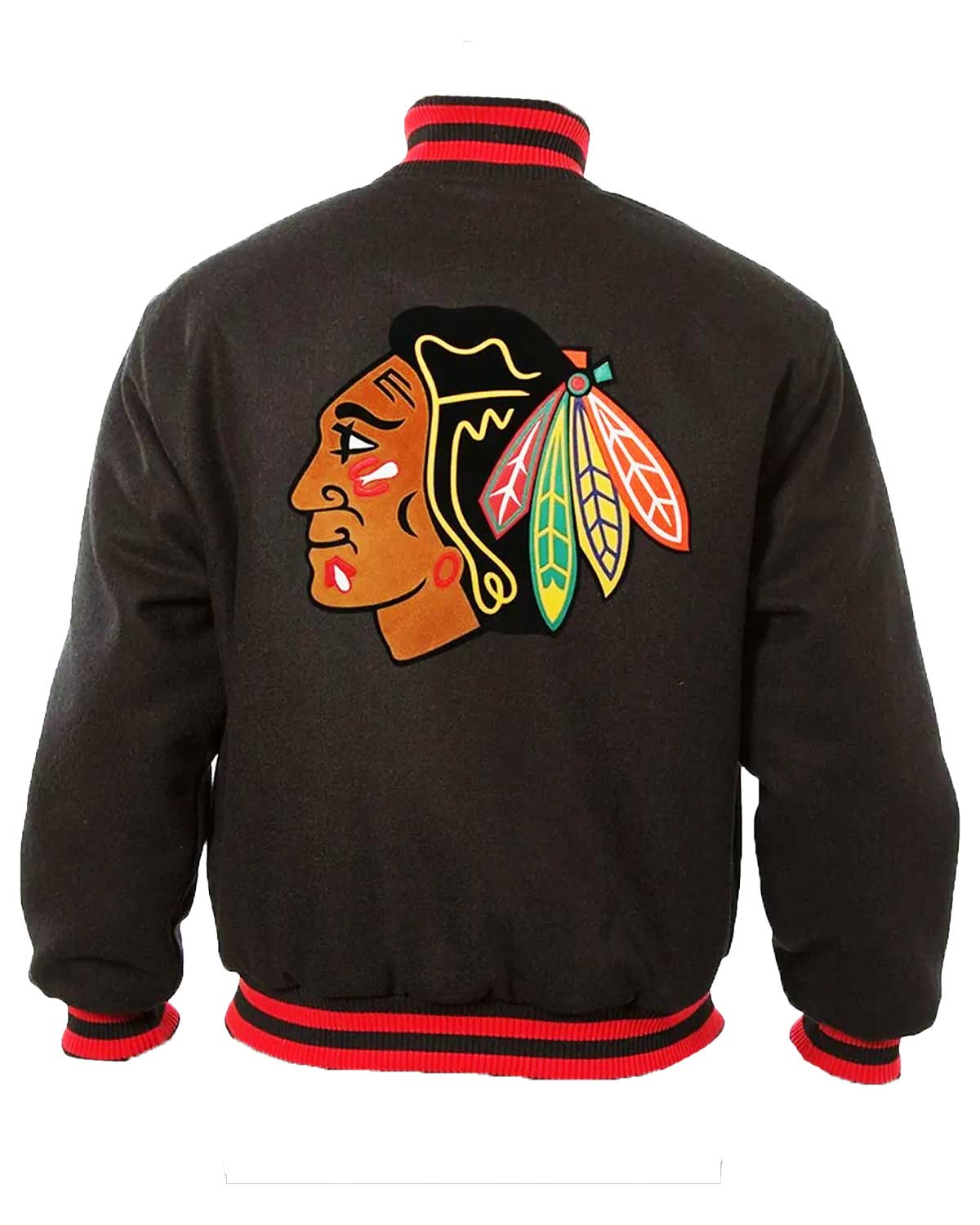 Chicago Blackhawks Bomber Black Wool Jacket