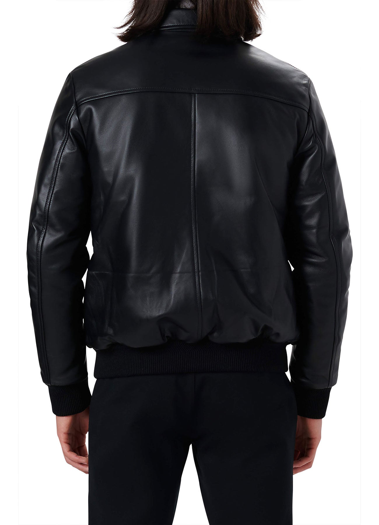 Men's Deep Black Smooth Bomber Leather Jacket