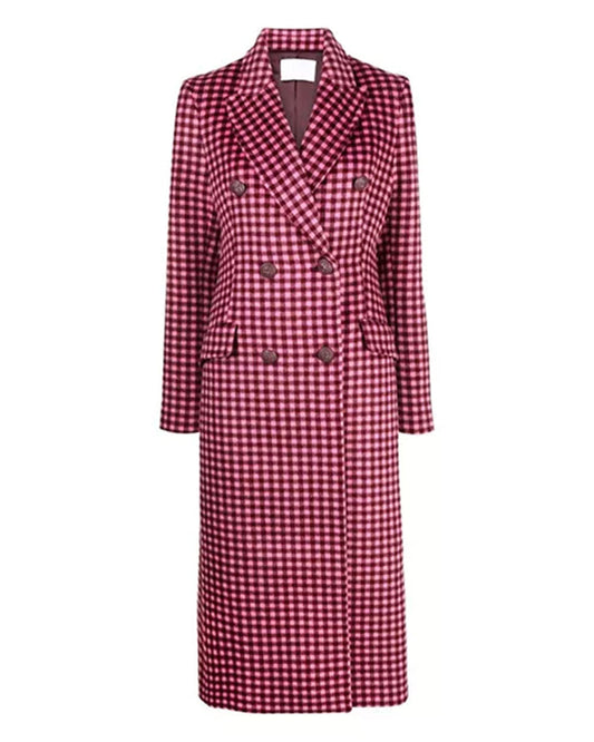 Women's Pink Plaid Wool Coat