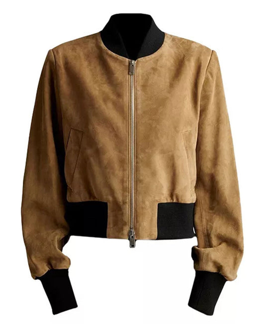 Brown Suede Bomber Jacket Women's