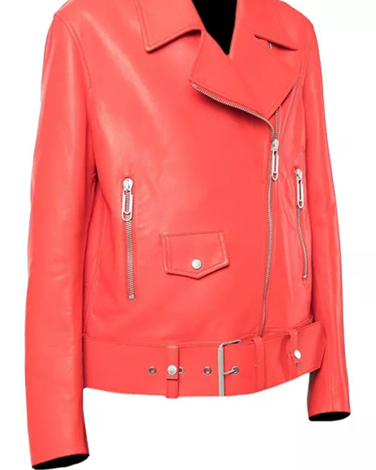 Women's Red Leather Biker Jacket