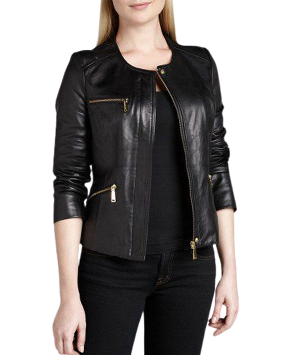 Women Motorcycle Black Genuine Leather Jacket