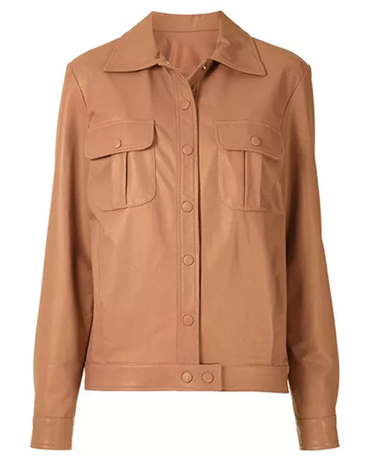 Women's Brown Leather Trucker Jacket
