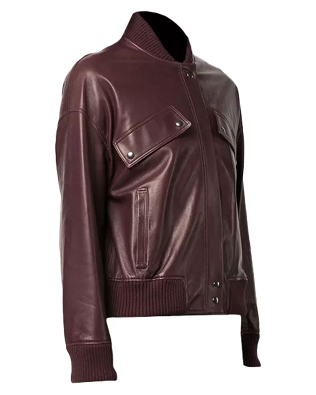 Women's Maroon Leather Bomber Jacket