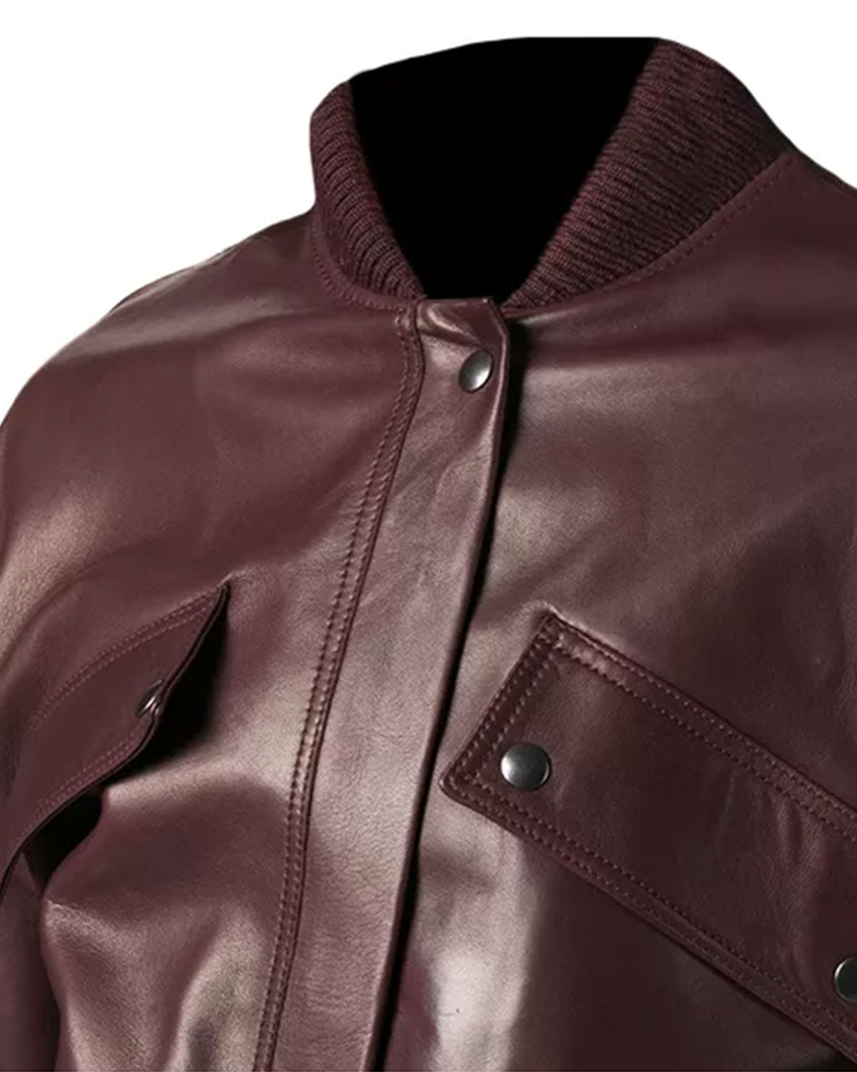 Women's Maroon Leather Bomber Jacket