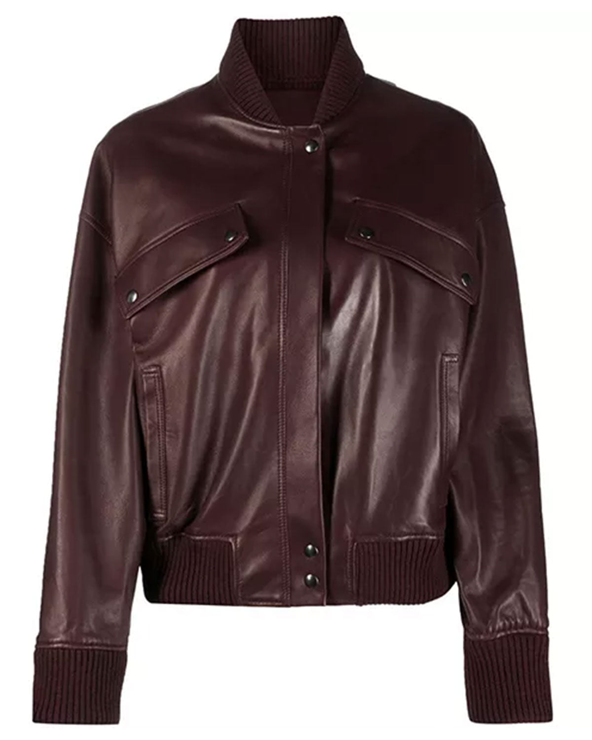 Women's Maroon Leather Bomber Jacket