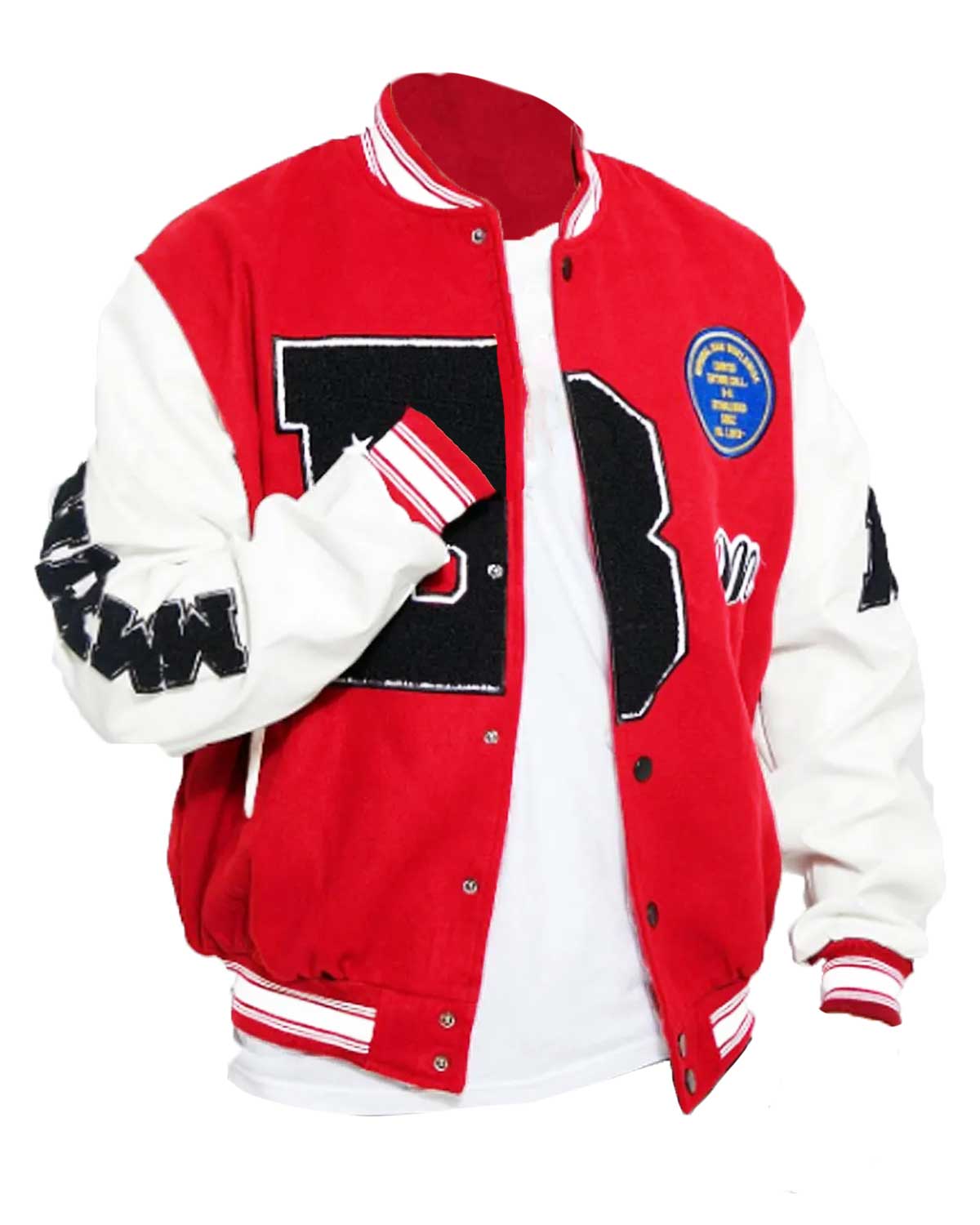 B Patch Letterman with Leather Look Sleeves