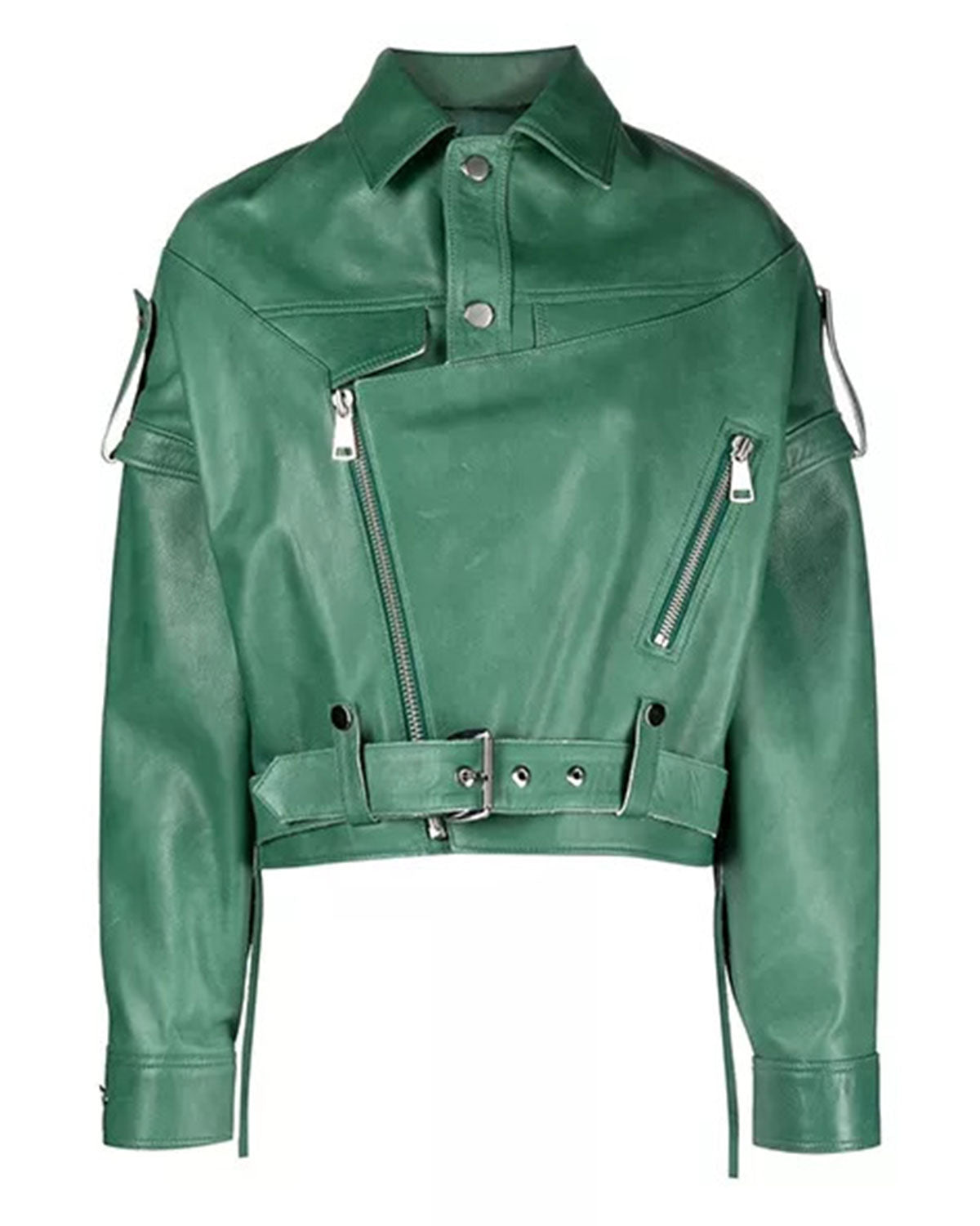 Women's Green Leather Biker Jacket