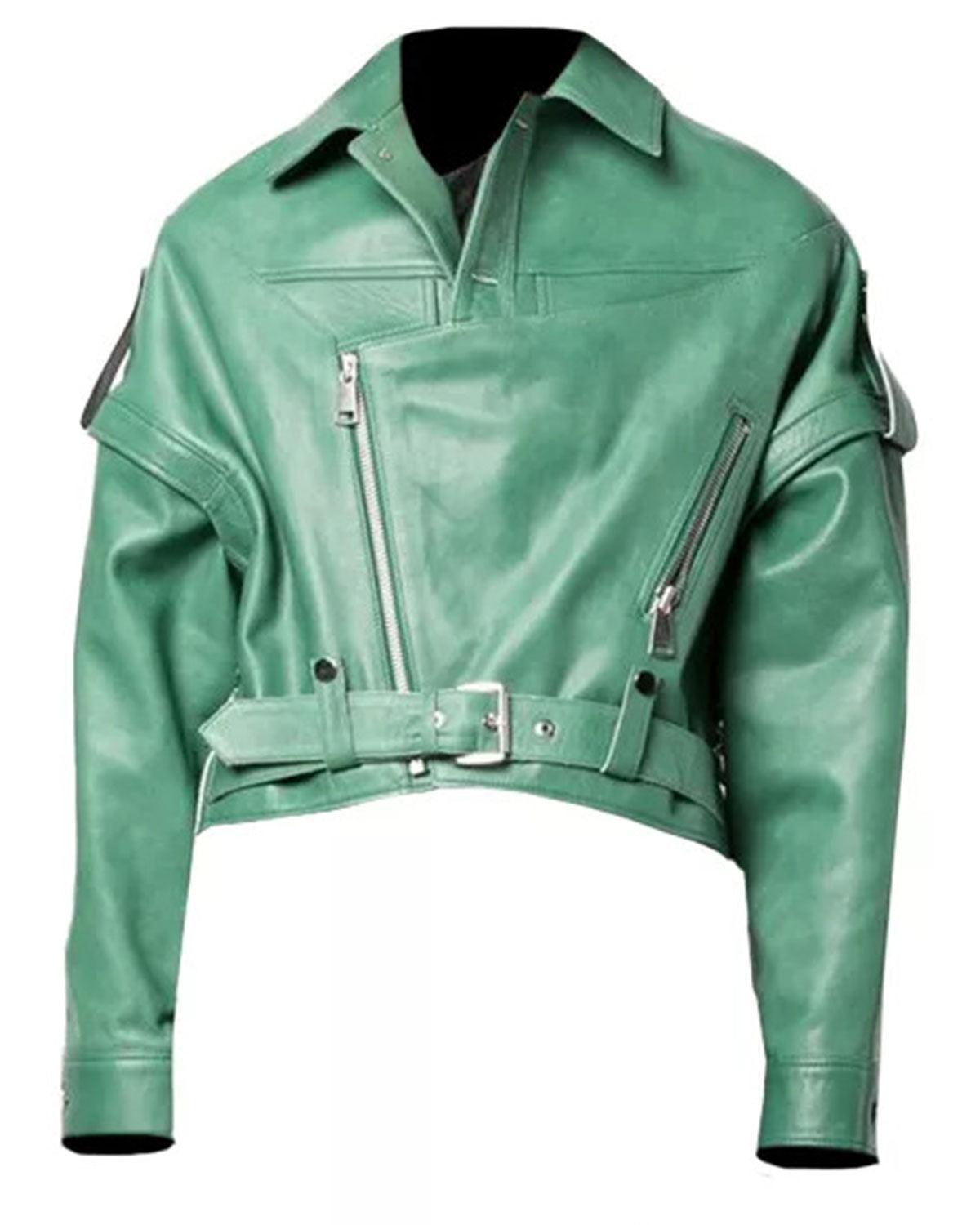 Women's Green Leather Biker Jacket