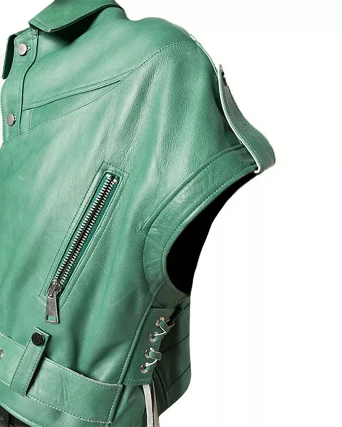 Women's Green Leather Biker Jacket