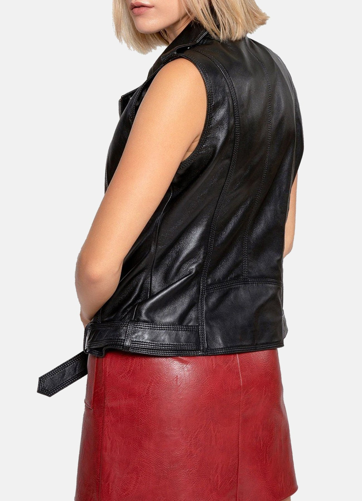 Women's Shiny Black Biker Leather Vest