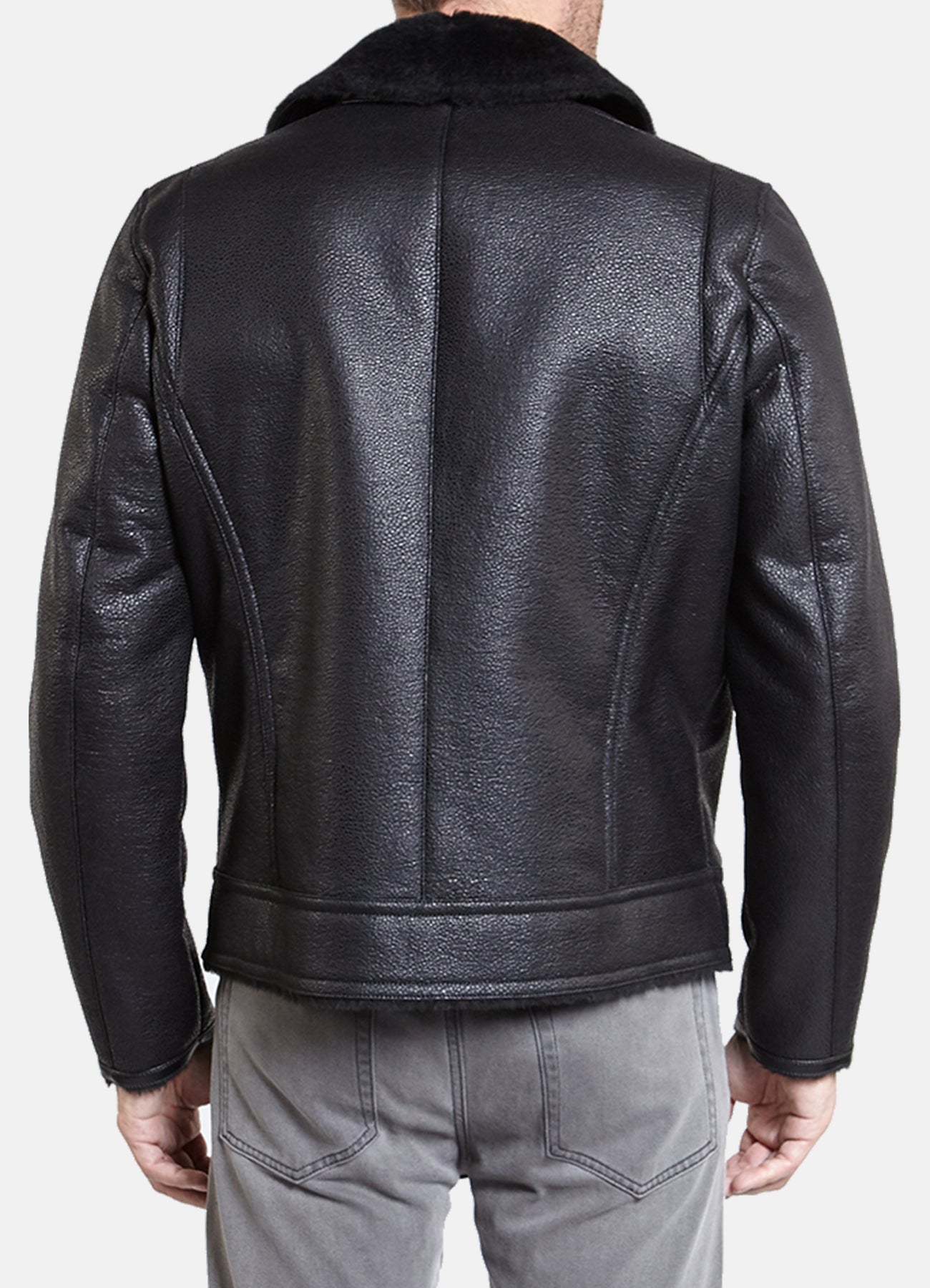 Men's Shiny Black Shearling Leather Jacket